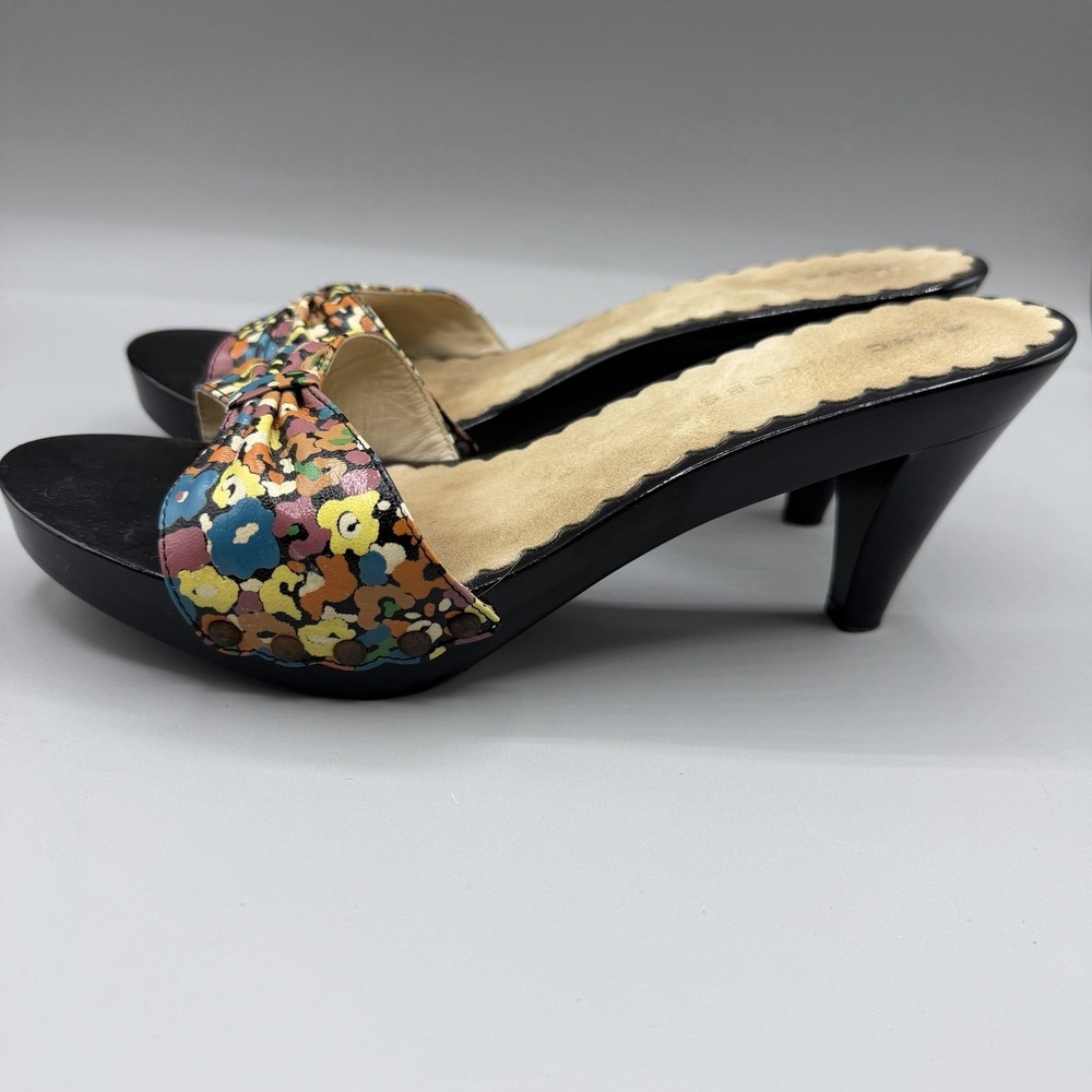 MARC JACOBS Floral Leather Open Toe Wood Heel Mule Sandals Pumps Size 37/ US 7 - Picture 5 of 10